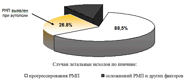 Причины летальных исходов у больных РМП в 1981-2001 гг.